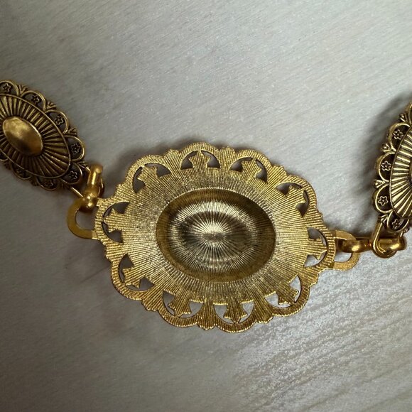 Yellow Gold Tone Concho Medallion Metal Chain Link Belt 30" - 43" western - Picture 7 of 8